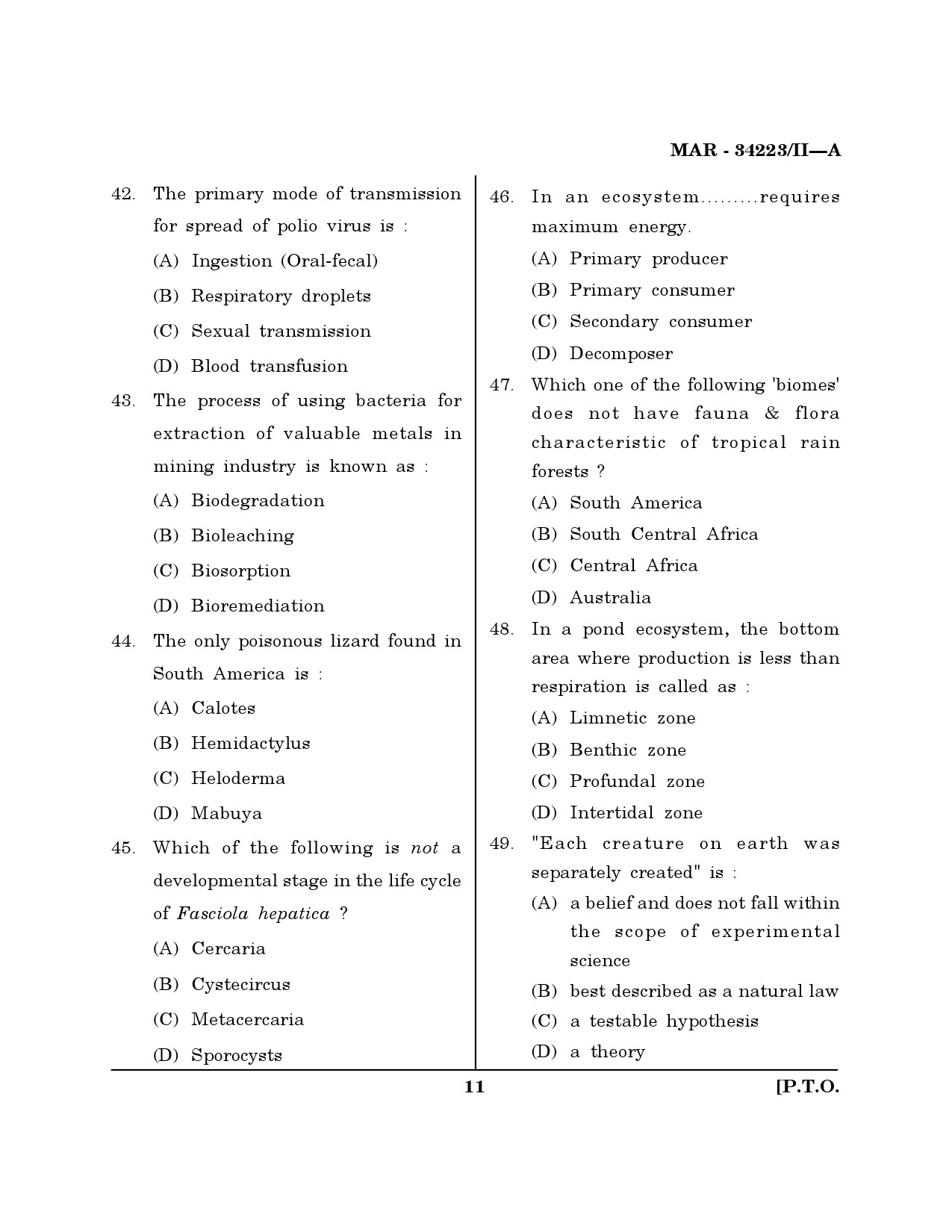 MH SET Life Sciences Question Paper II March 2023 10