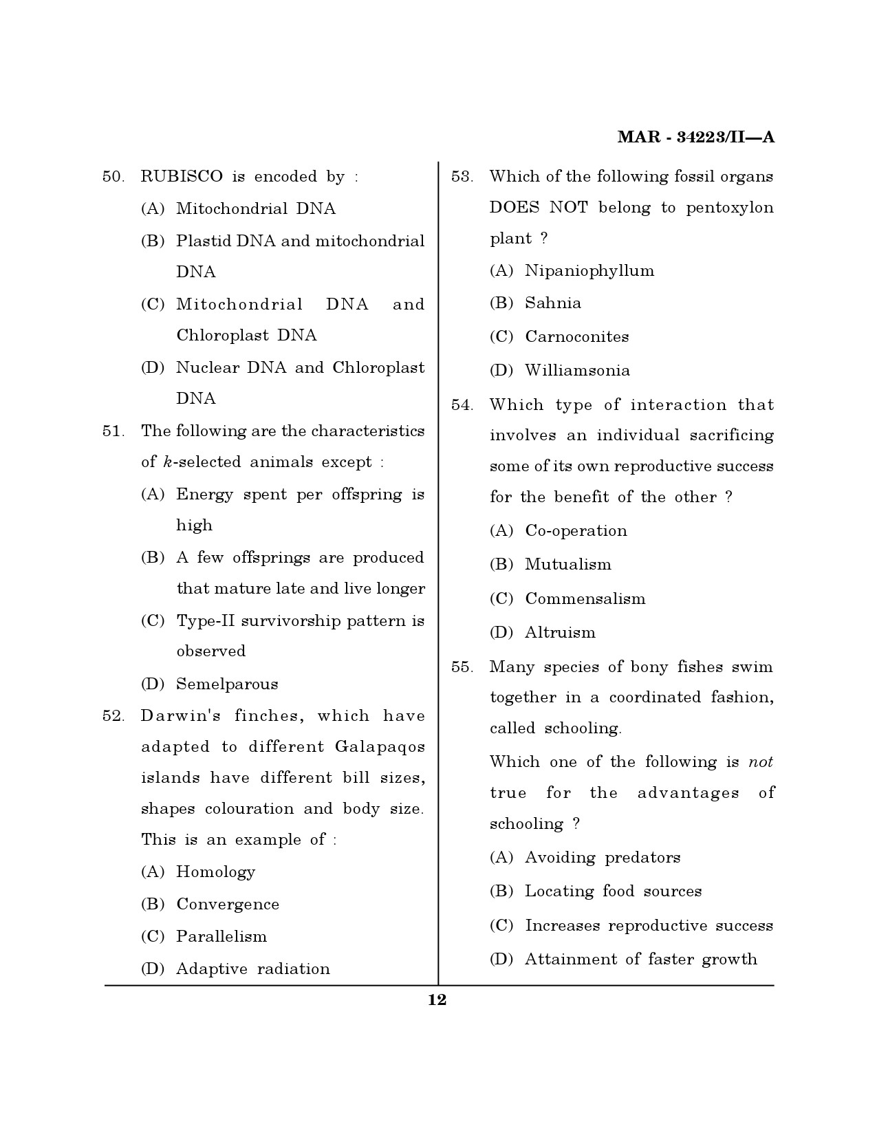 MH SET Life Sciences Question Paper II March 2023 11