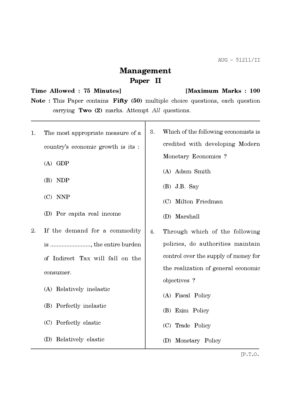 Maharashtra SET Management Question Paper II August 2011 1