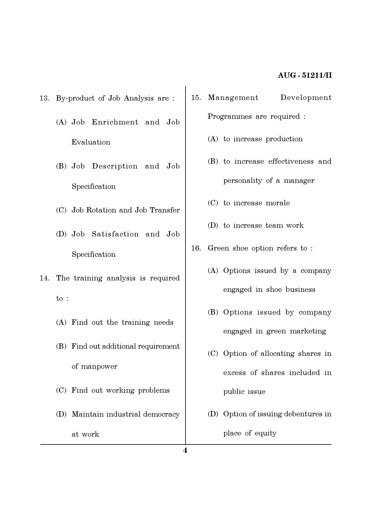 Maharashtra SET Management Question Paper II August 2011 4