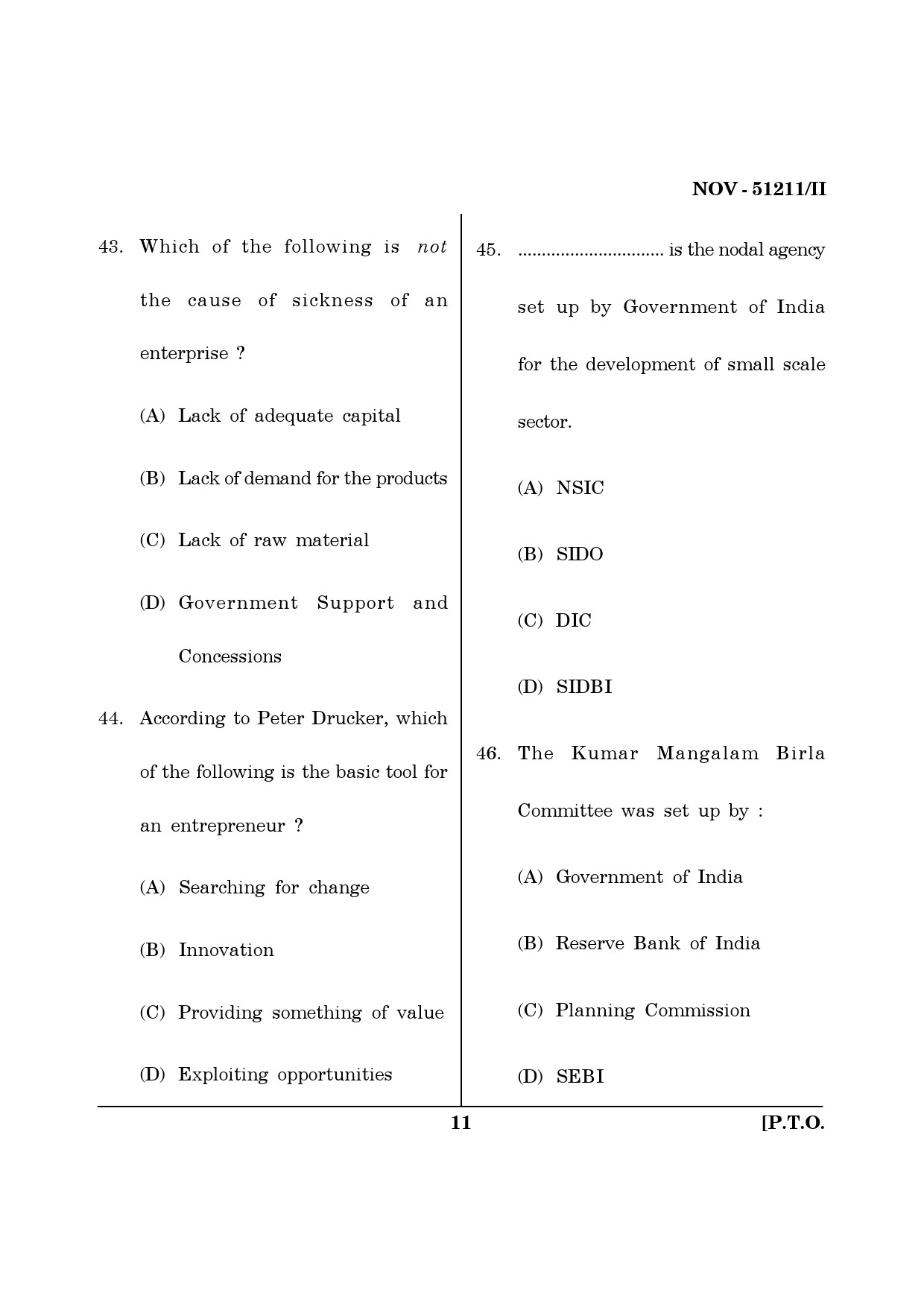 Maharashtra SET Management Question Paper II November 2011 11