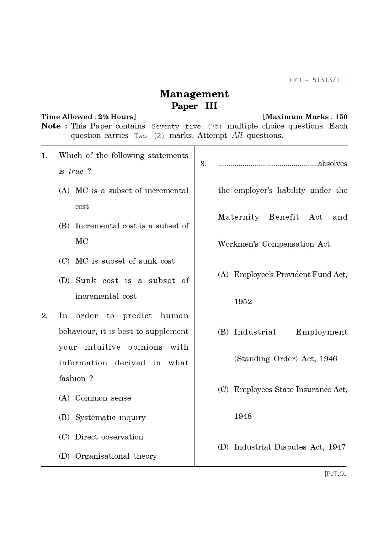 Maharashtra SET Management Question Paper III February 2013 1