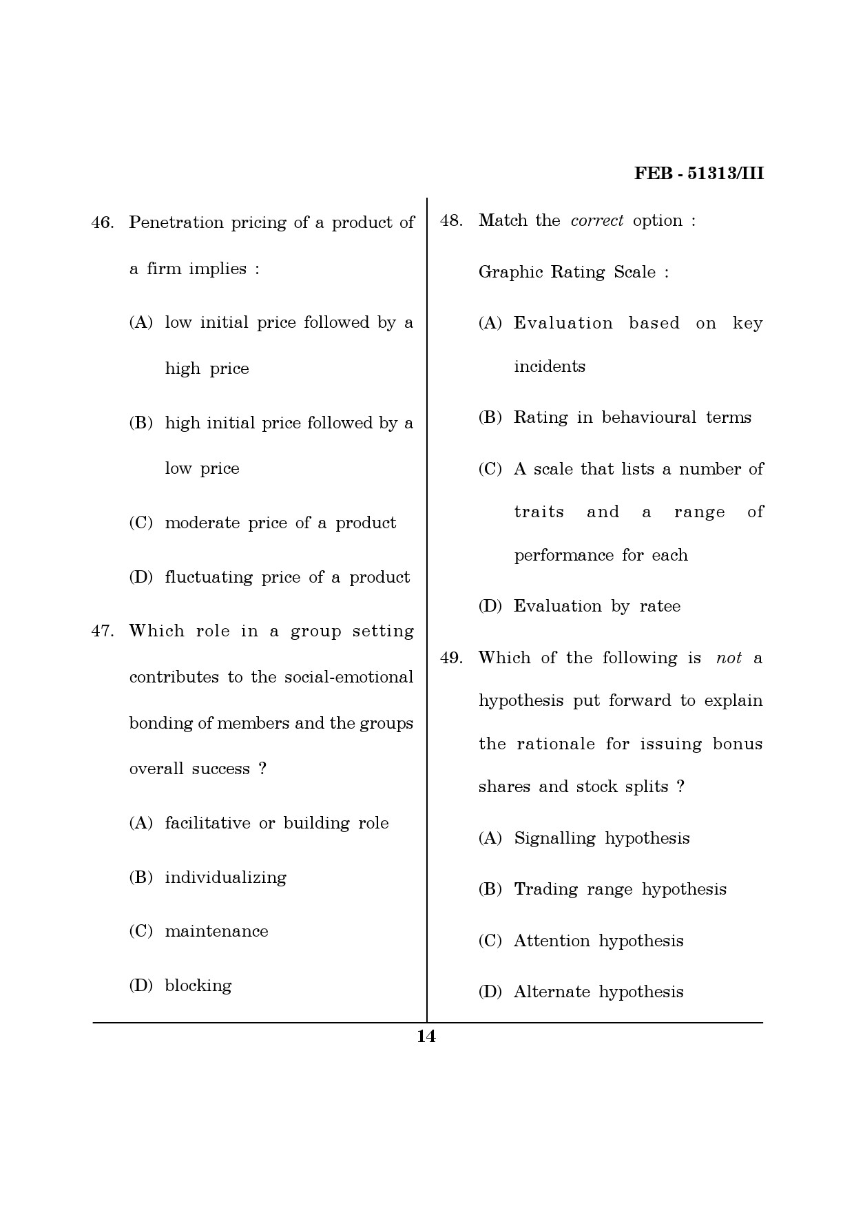 Maharashtra SET Management Question Paper III February 2013 14