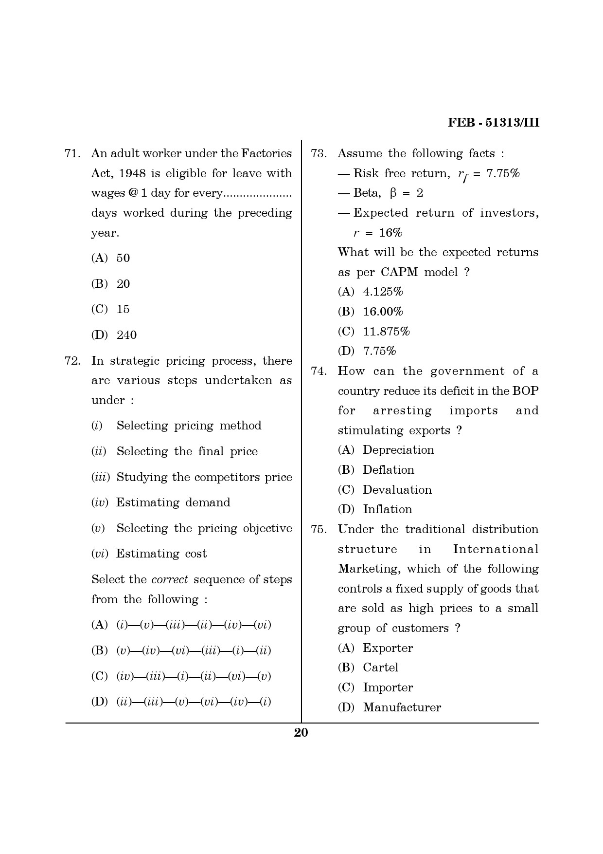 Maharashtra SET Management Question Paper III February 2013 20