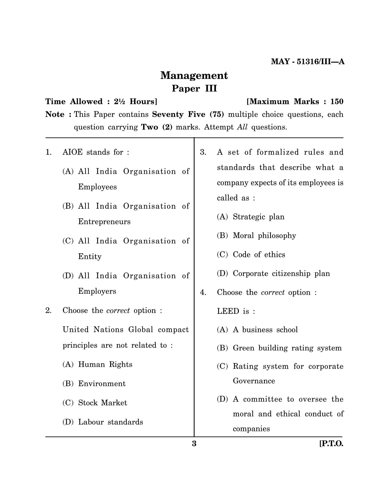 Maharashtra SET Management Question Paper III May 2016 2