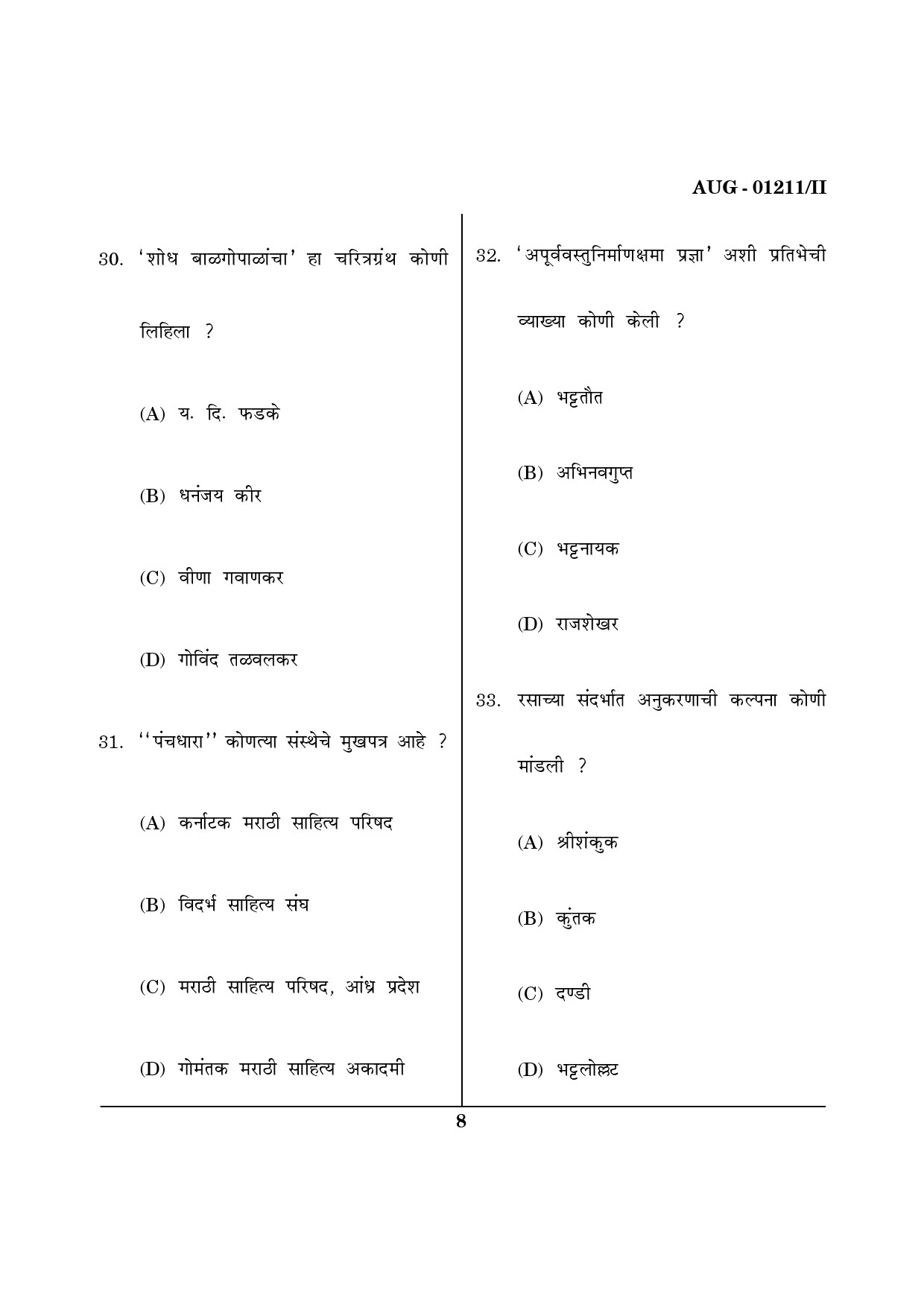 Maharashtra SET Marathi Question Paper II August 2011 8