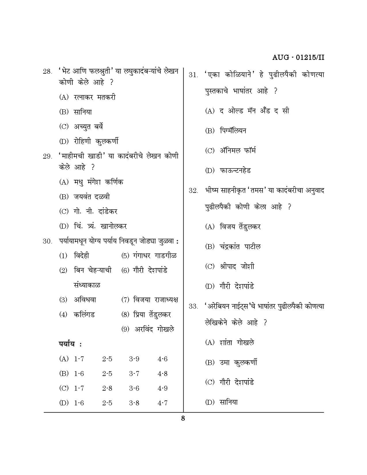 Maharashtra SET Marathi Question Paper II August 2015 7