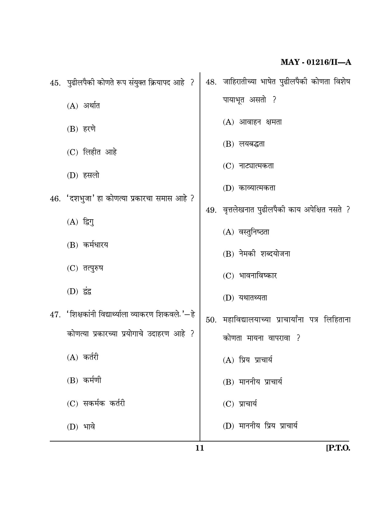 Maharashtra SET Marathi Question Paper II May 2016 10