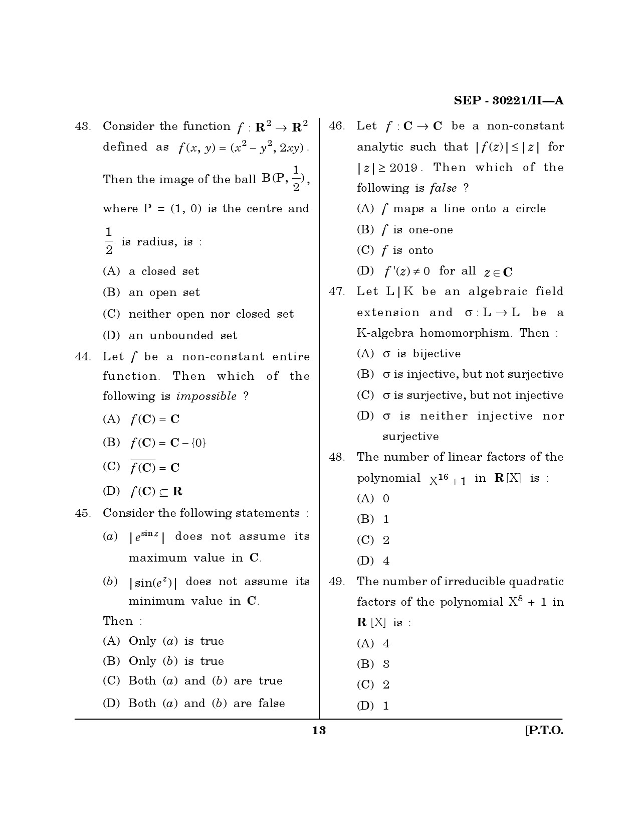 Maharashtra SET Mathematical Sciences Exam Question Paper September 2021 12