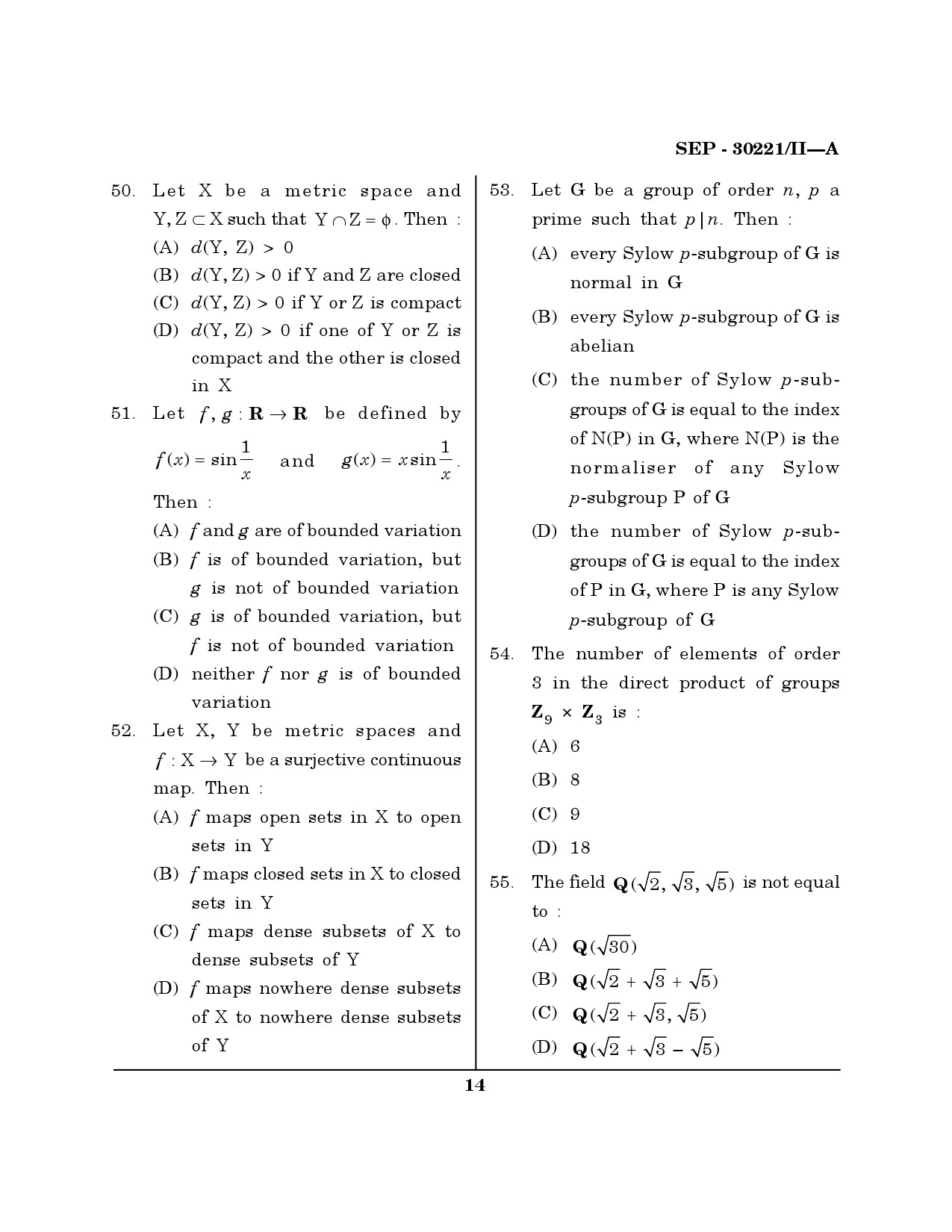 Maharashtra SET Mathematical Sciences Exam Question Paper September 2021 13