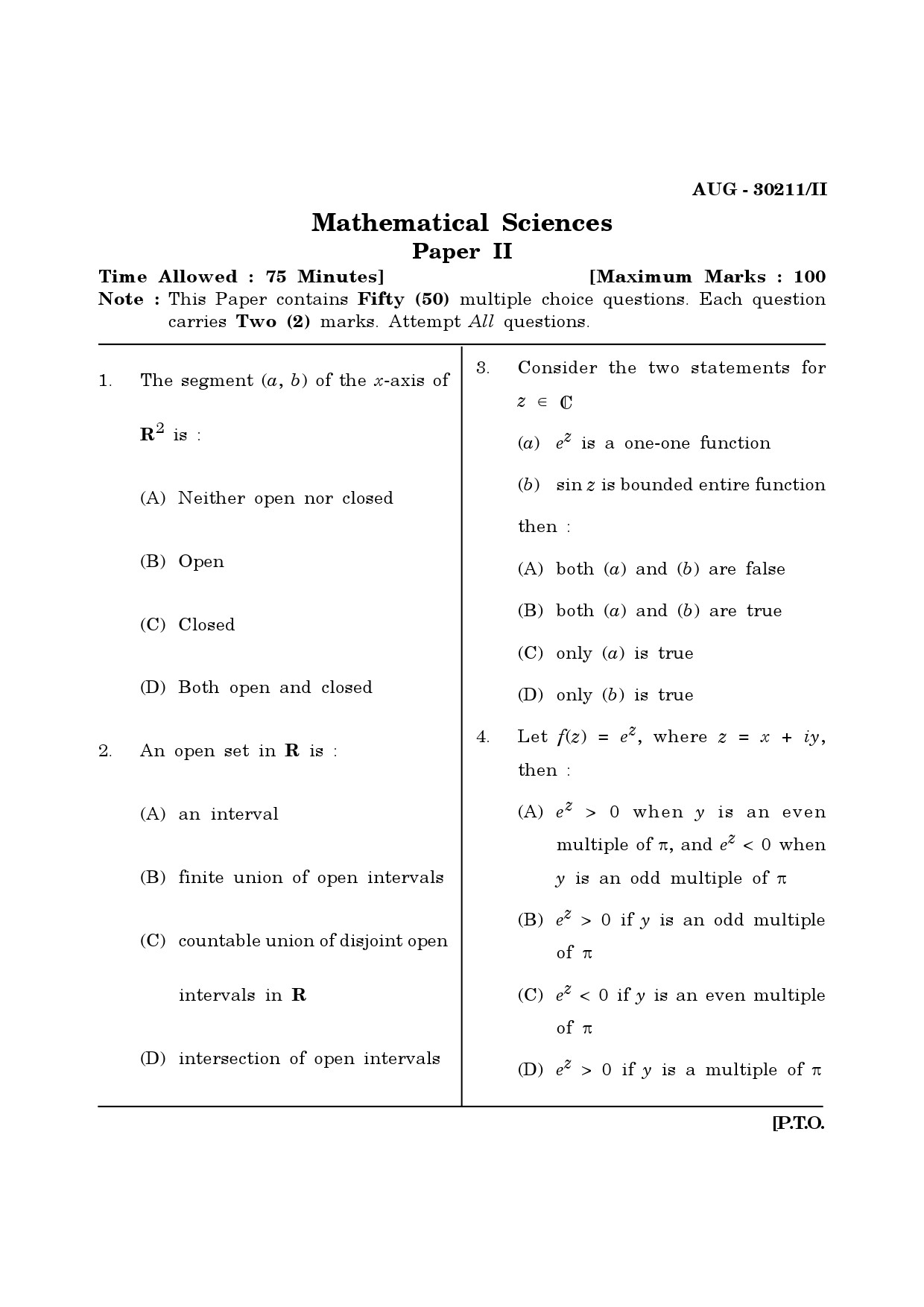 Maharashtra SET Mathematical Sciences Question Paper II August 2011 1