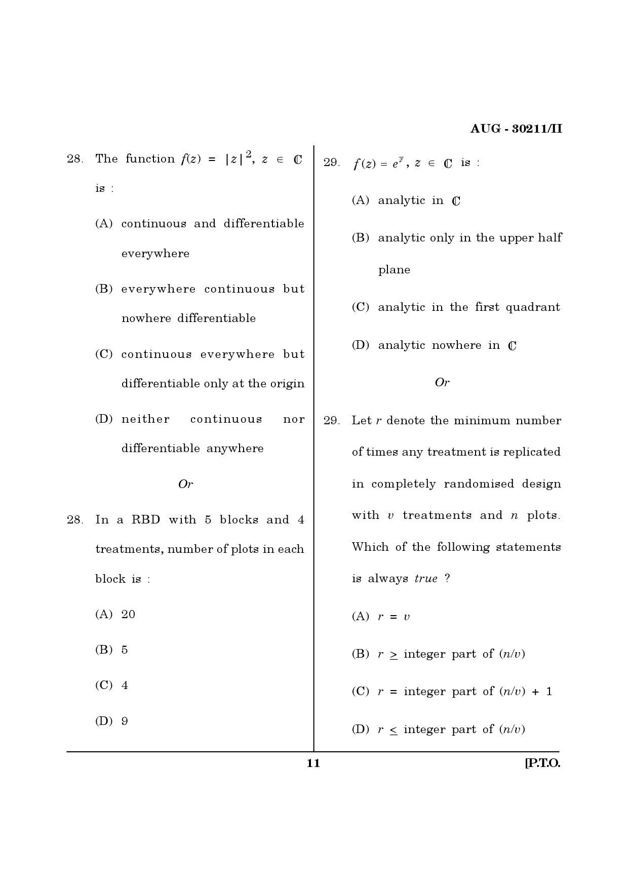 Maharashtra SET Mathematical Sciences Question Paper II August 2011 11