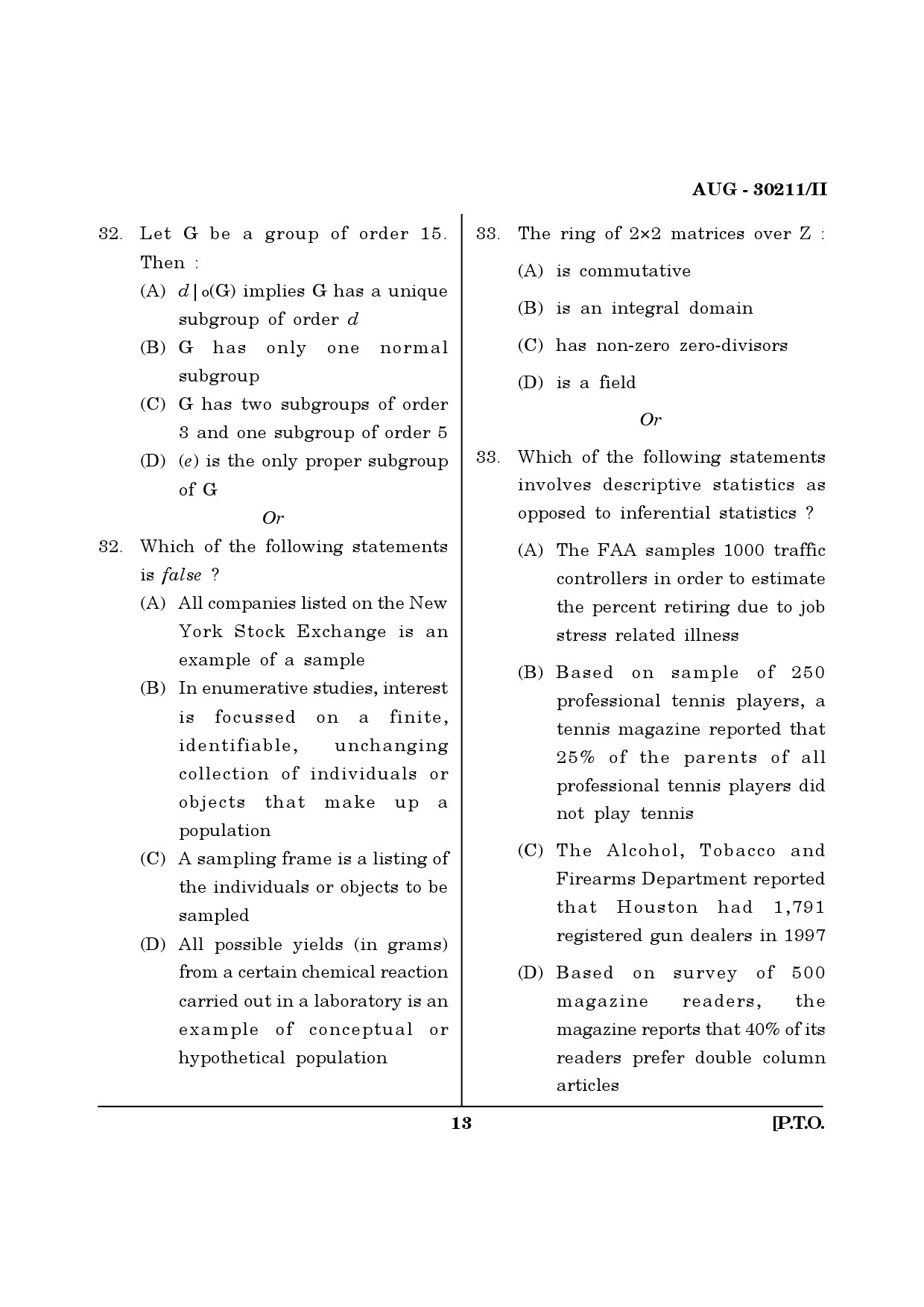 Maharashtra SET Mathematical Sciences Question Paper II August 2011 13