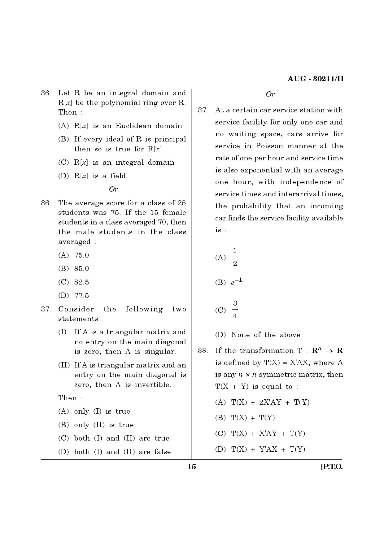 Maharashtra SET Mathematical Sciences Question Paper II August 2011 15