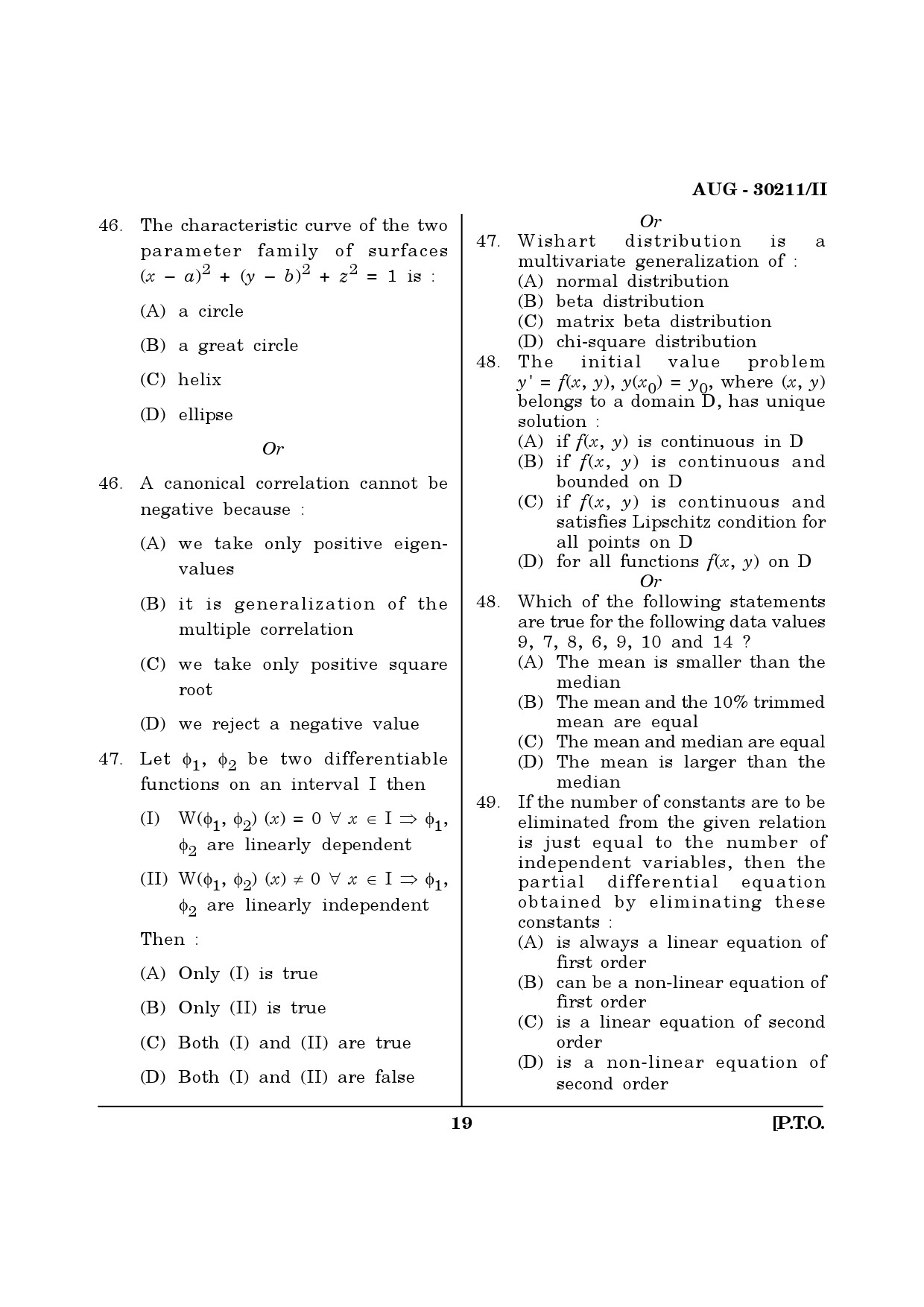 Maharashtra SET Mathematical Sciences Question Paper II August 2011 19