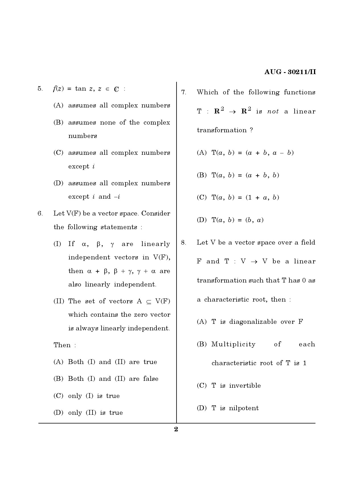 Maharashtra SET Mathematical Sciences Question Paper II August 2011 2