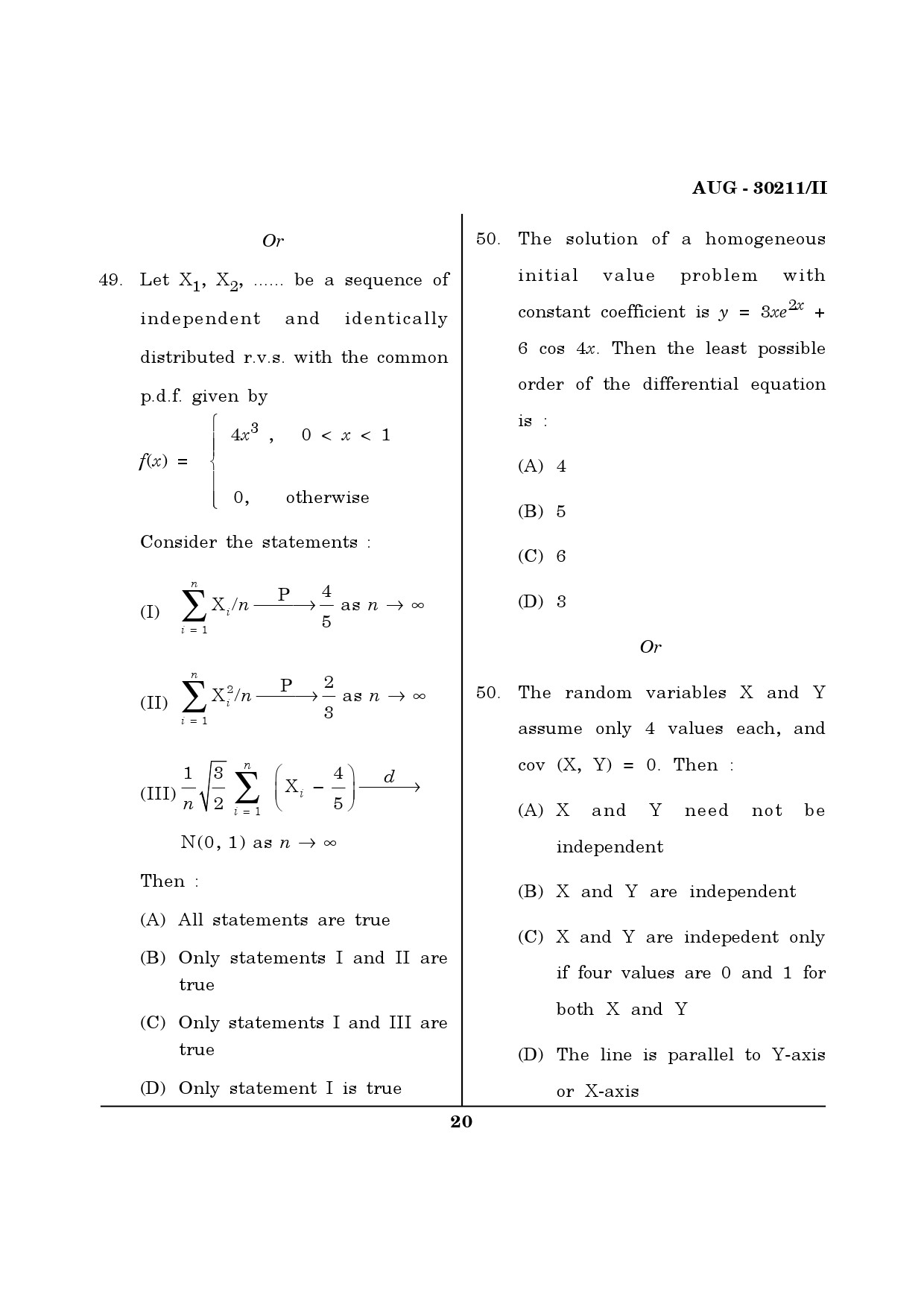Maharashtra SET Mathematical Sciences Question Paper II August 2011 20