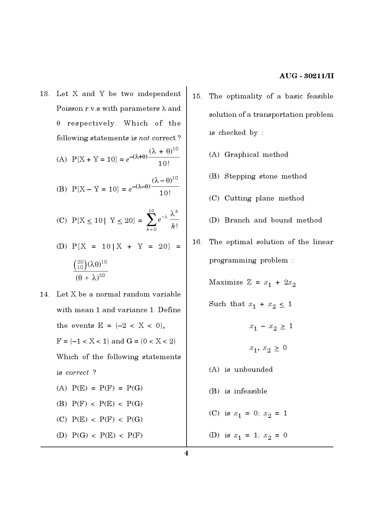 Maharashtra SET Mathematical Sciences Question Paper II August 2011 4