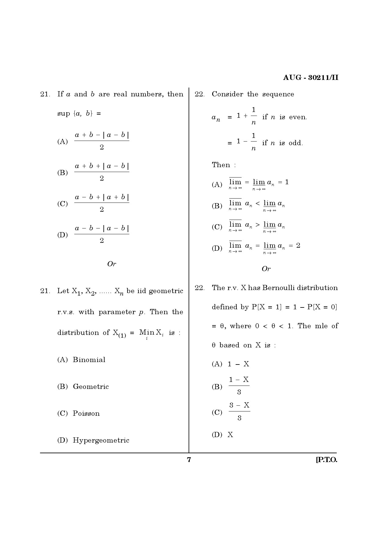 Maharashtra SET Mathematical Sciences Question Paper II August 2011 7