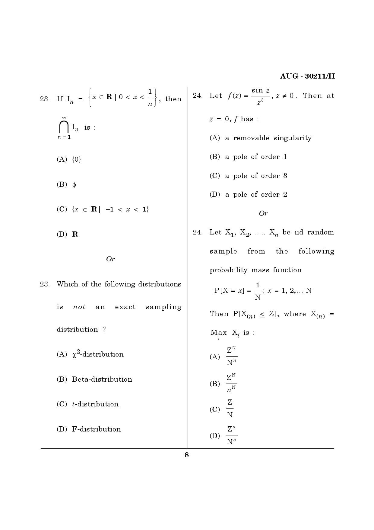Maharashtra SET Mathematical Sciences Question Paper II August 2011 8