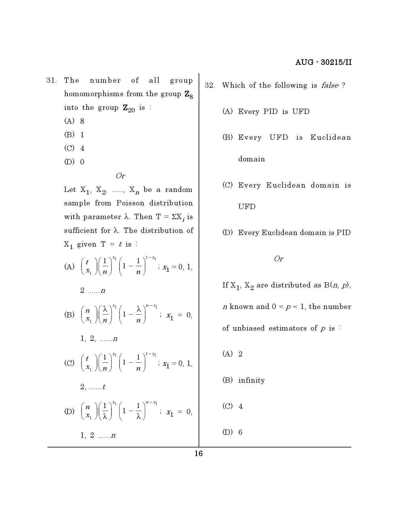 Maharashtra SET Mathematical Sciences Question Paper II August 2015 15