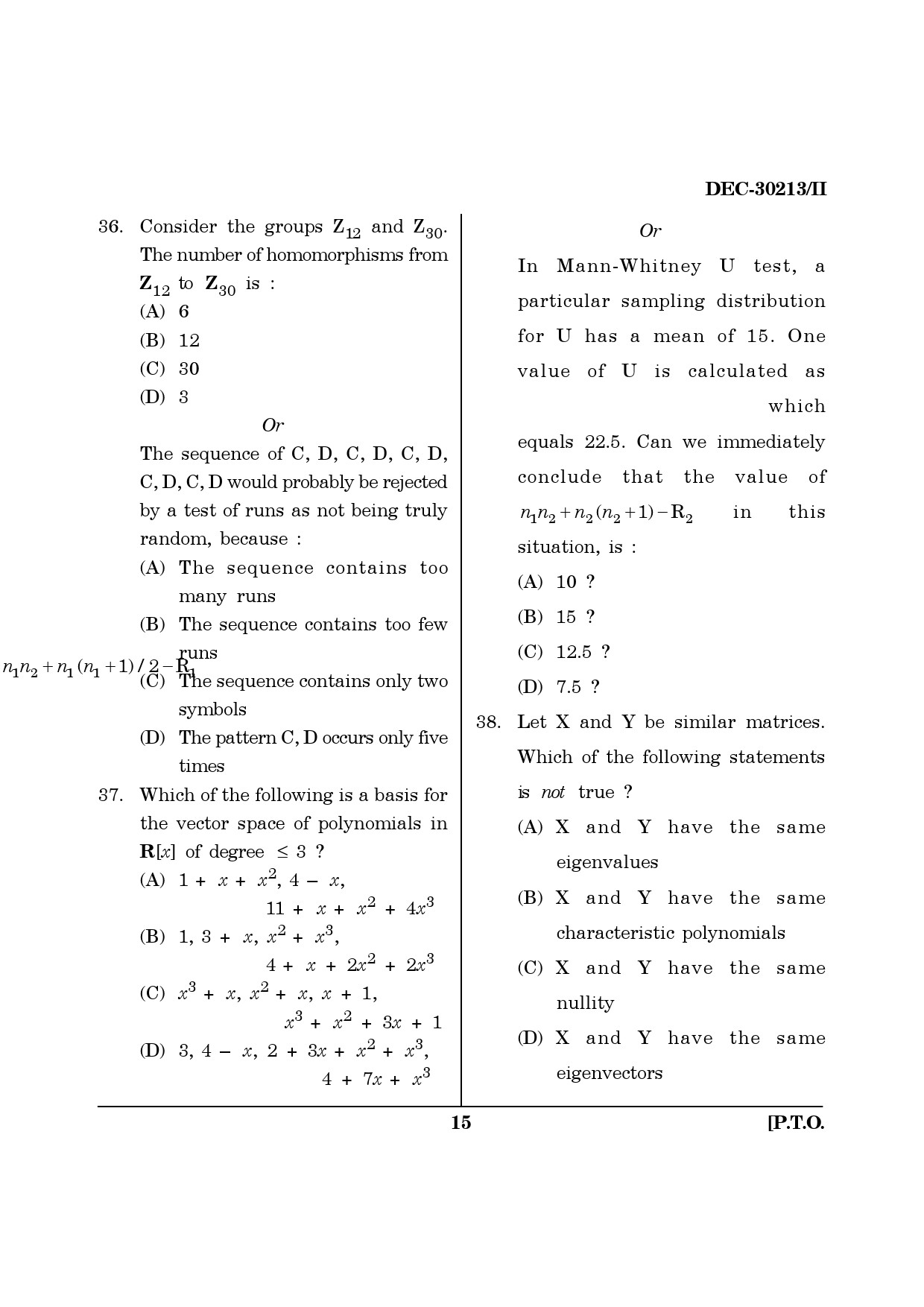 Maharashtra SET Mathematical Sciences Question Paper II December 2013 14