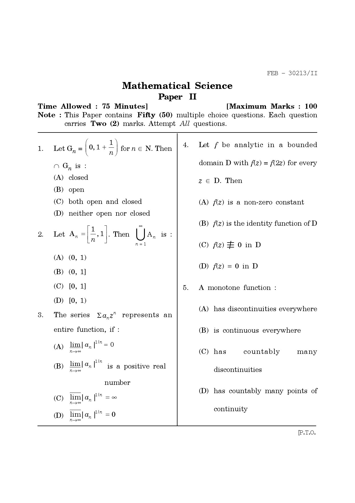 Maharashtra SET Mathematical Sciences Question Paper II February 2013 1