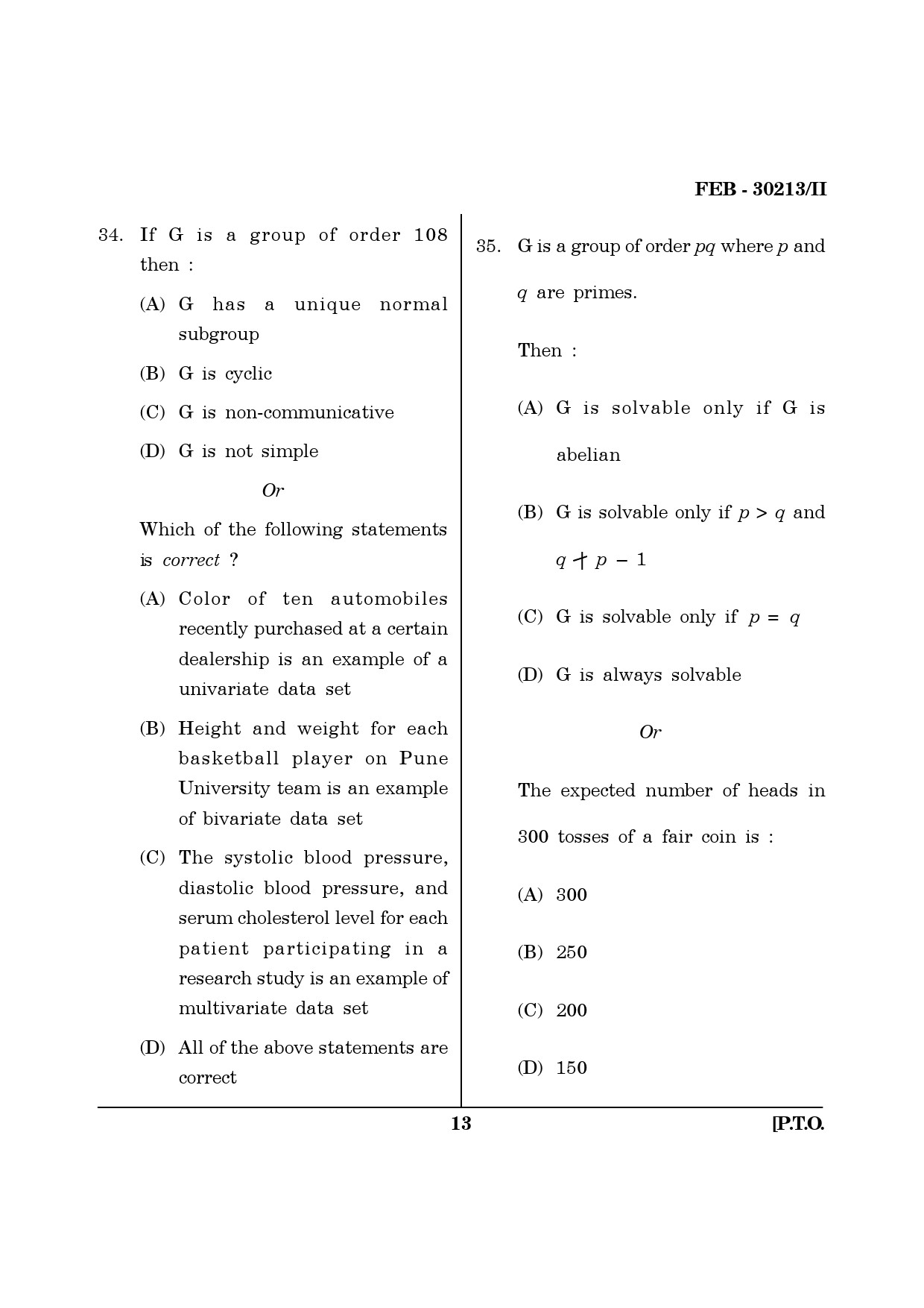 Maharashtra SET Mathematical Sciences Question Paper II February 2013 13