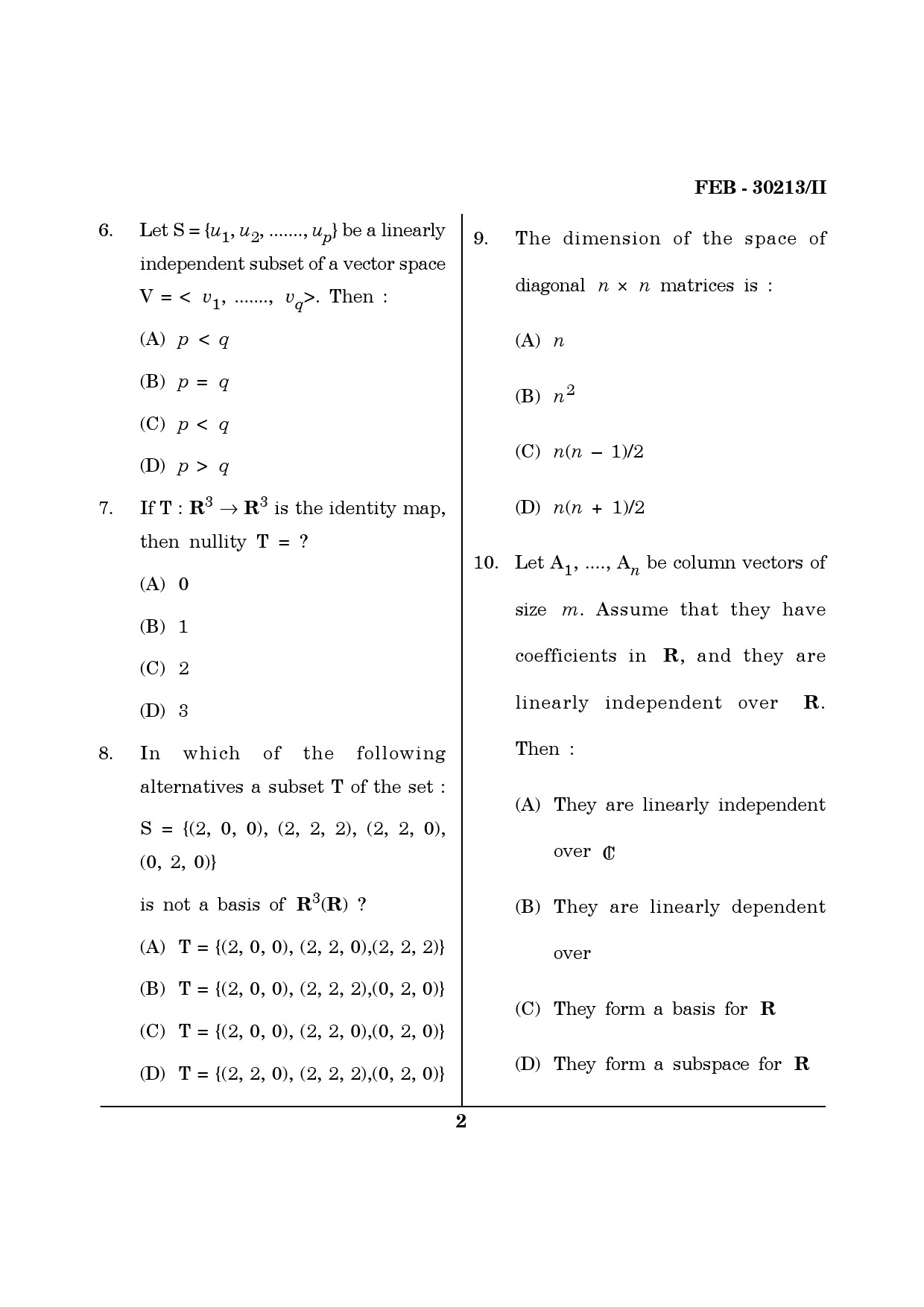 Maharashtra SET Mathematical Sciences Question Paper II February 2013 2