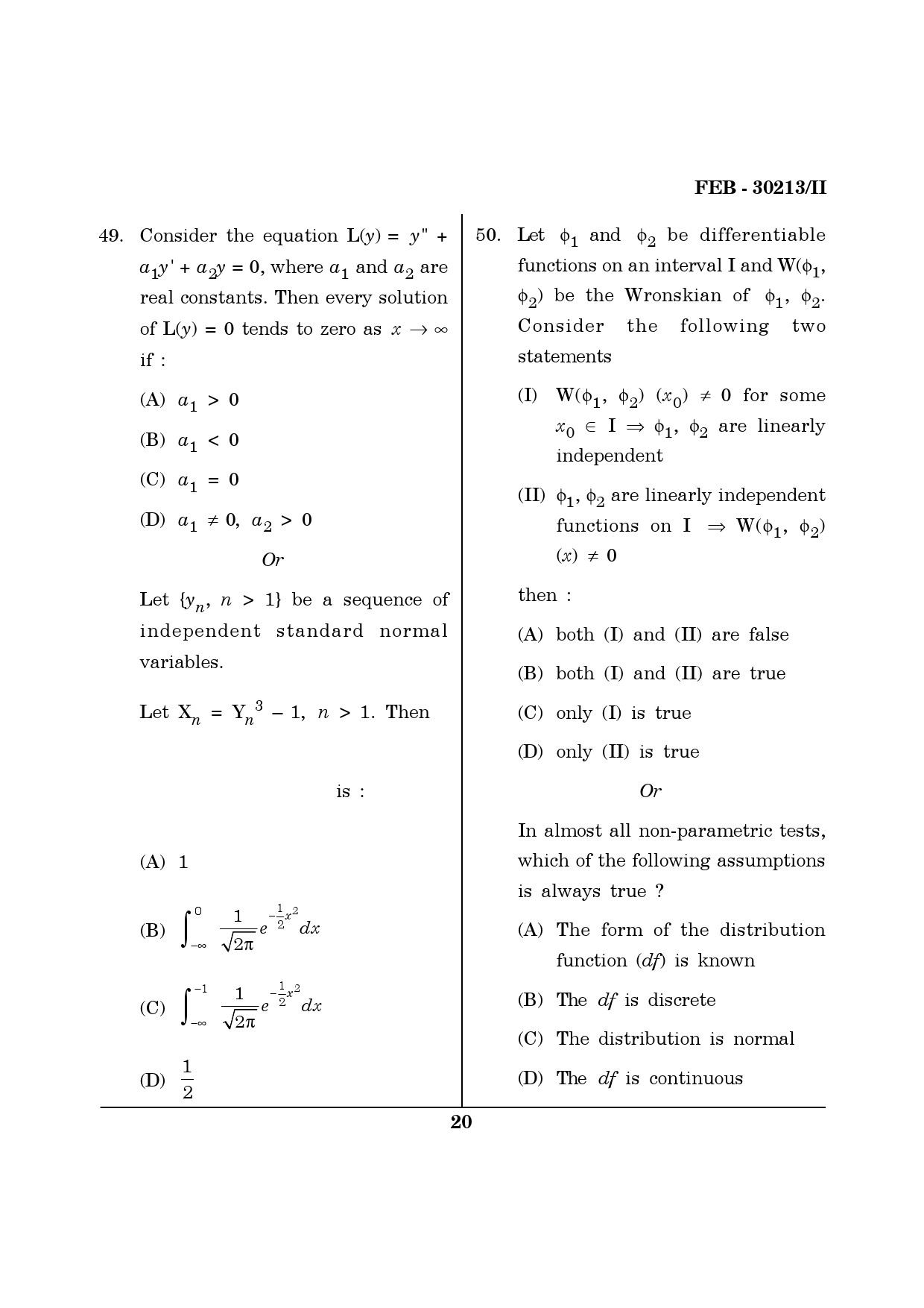 Maharashtra SET Mathematical Sciences Question Paper II February 2013 20