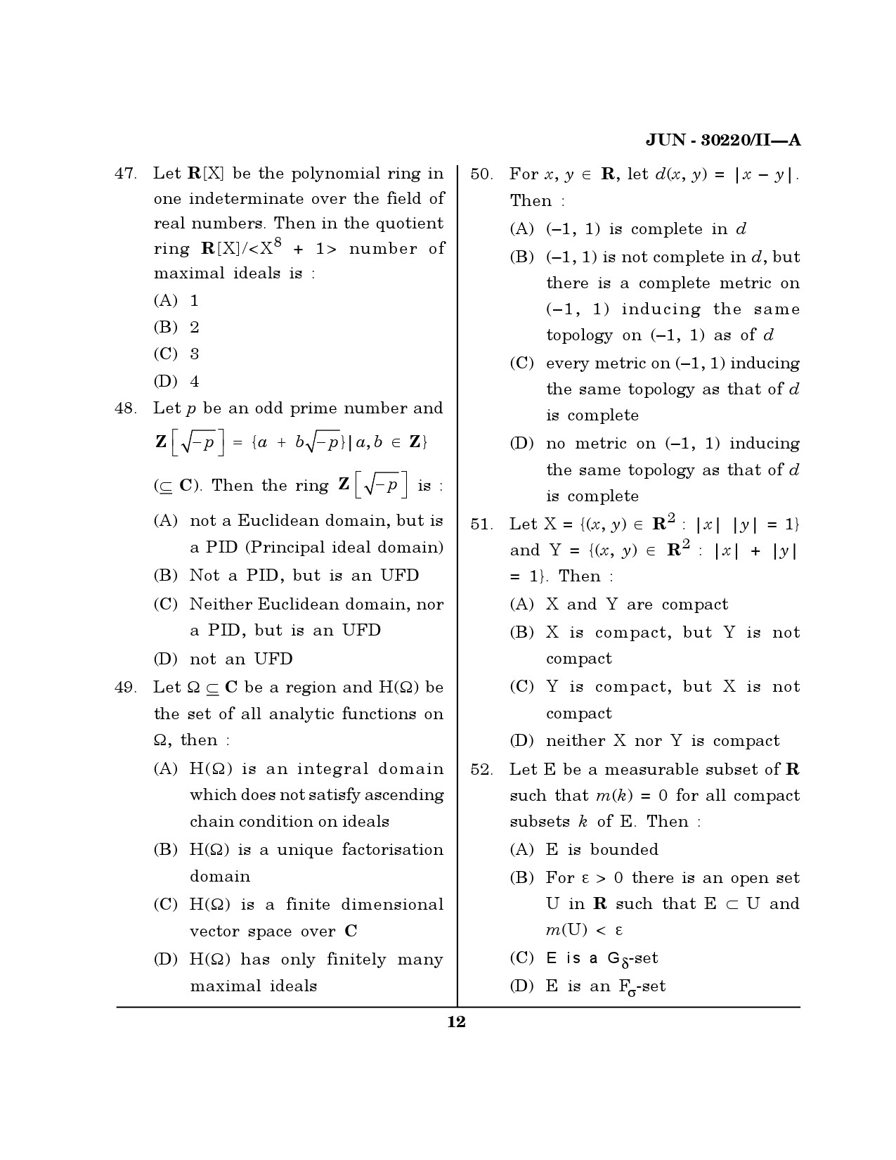 Maharashtra SET Mathematical Sciences Question Paper II June 2020 11