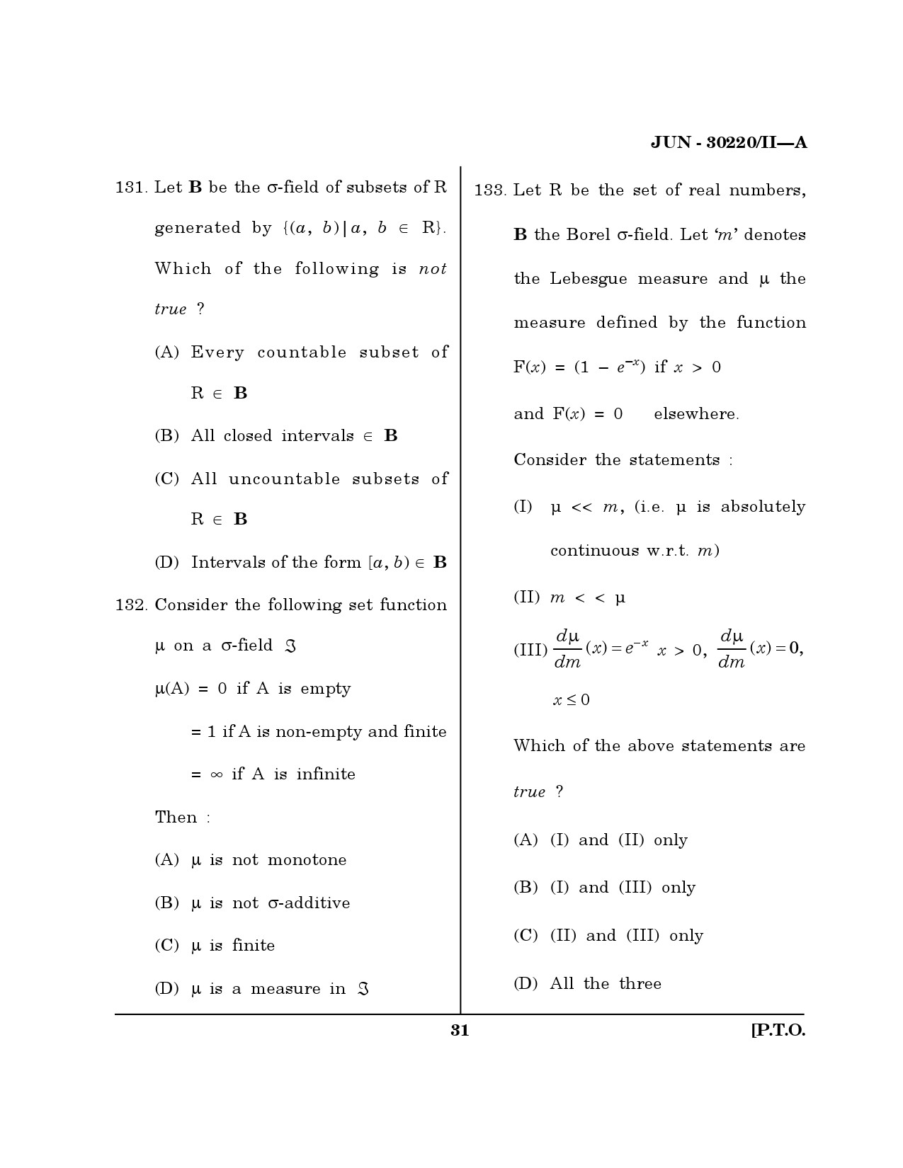 Maharashtra SET Mathematical Sciences Question Paper II June 2020 30