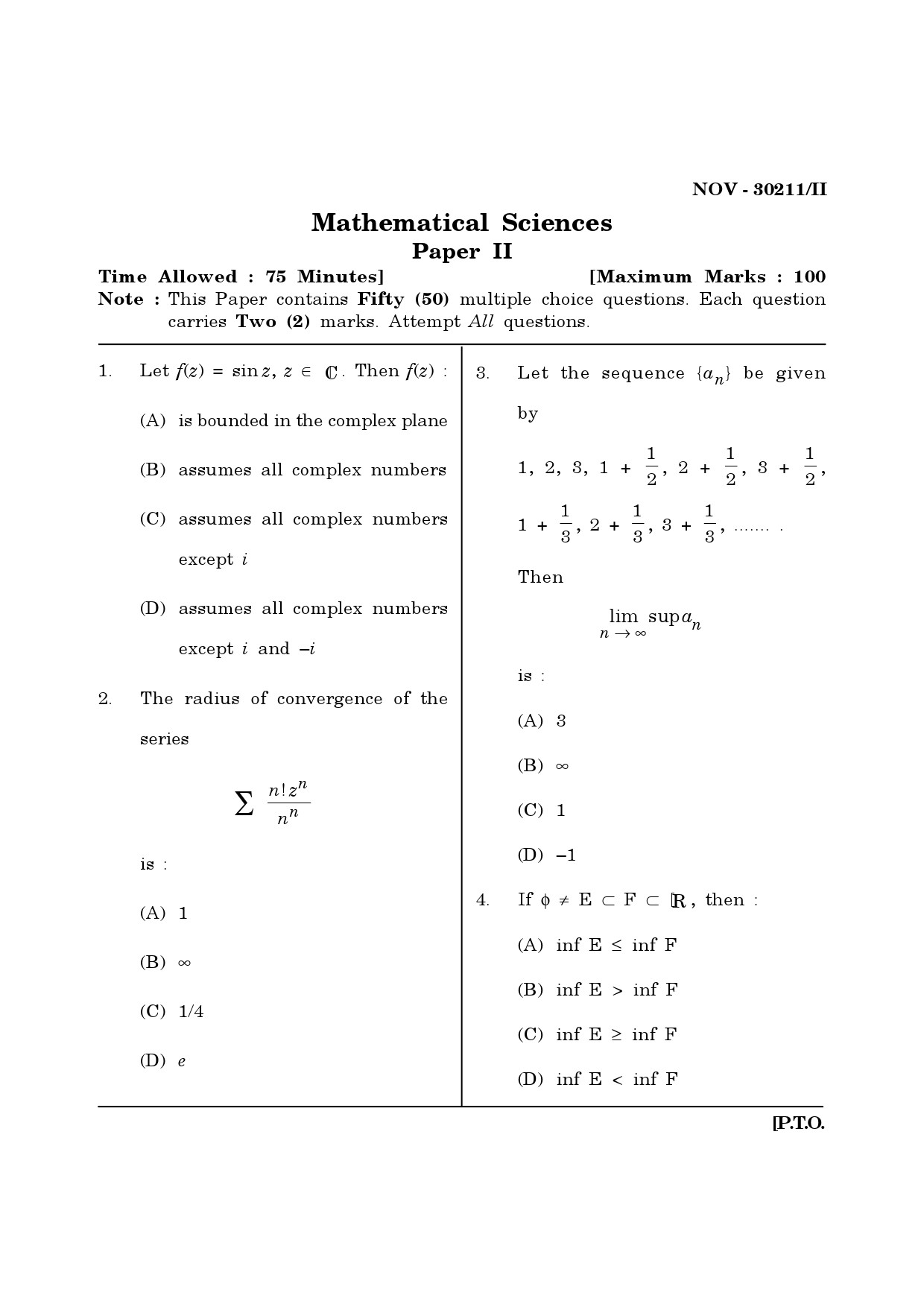 Maharashtra SET Mathematical Sciences Question Paper II November 2011 1