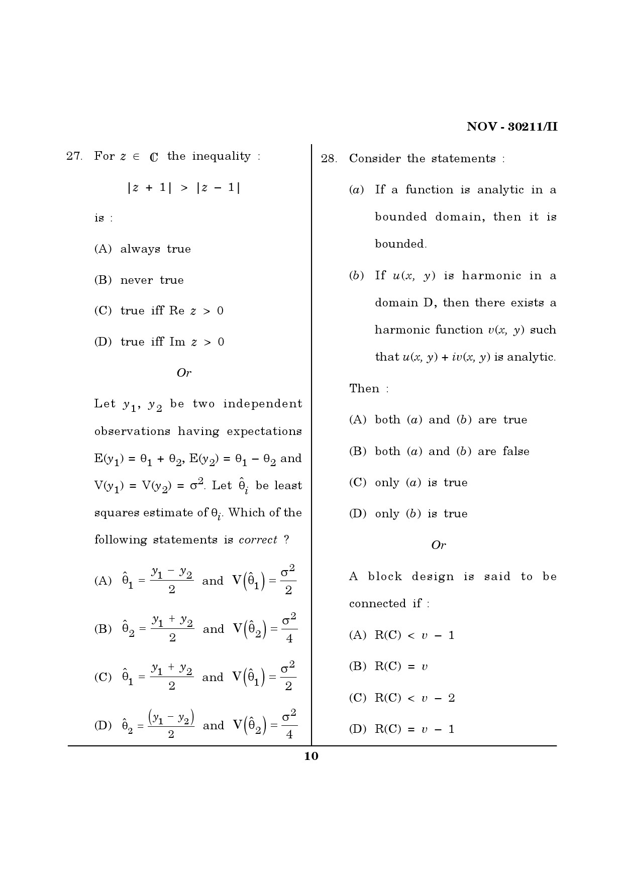 Maharashtra SET Mathematical Sciences Question Paper II November 2011 10
