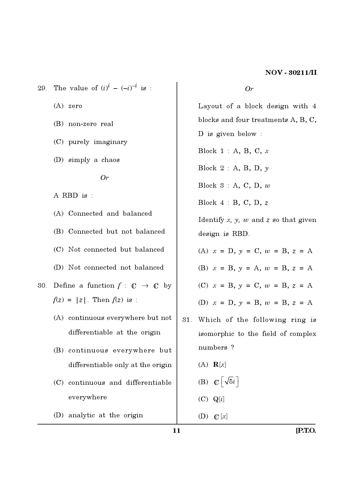 Maharashtra SET Mathematical Sciences Question Paper II November 2011 11