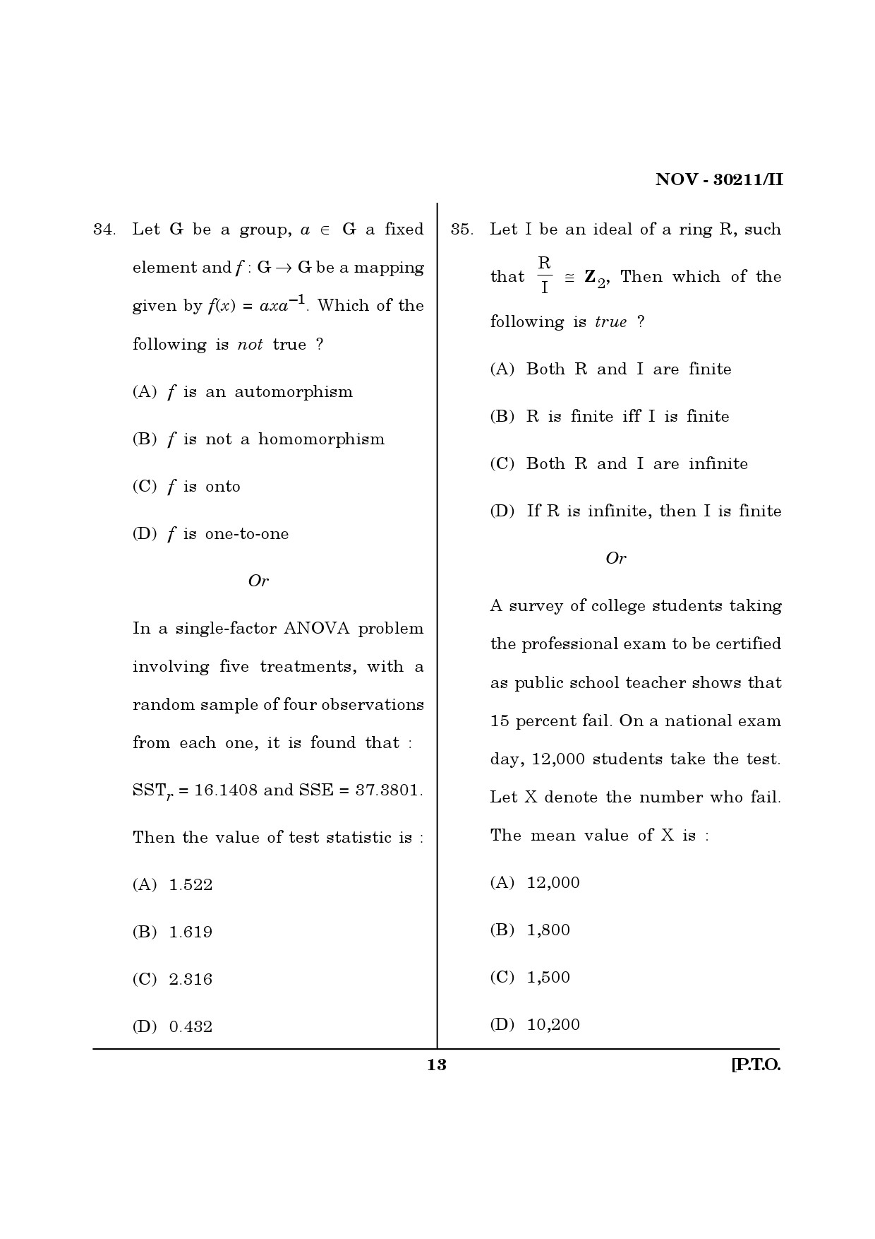 Maharashtra SET Mathematical Sciences Question Paper II November 2011 13