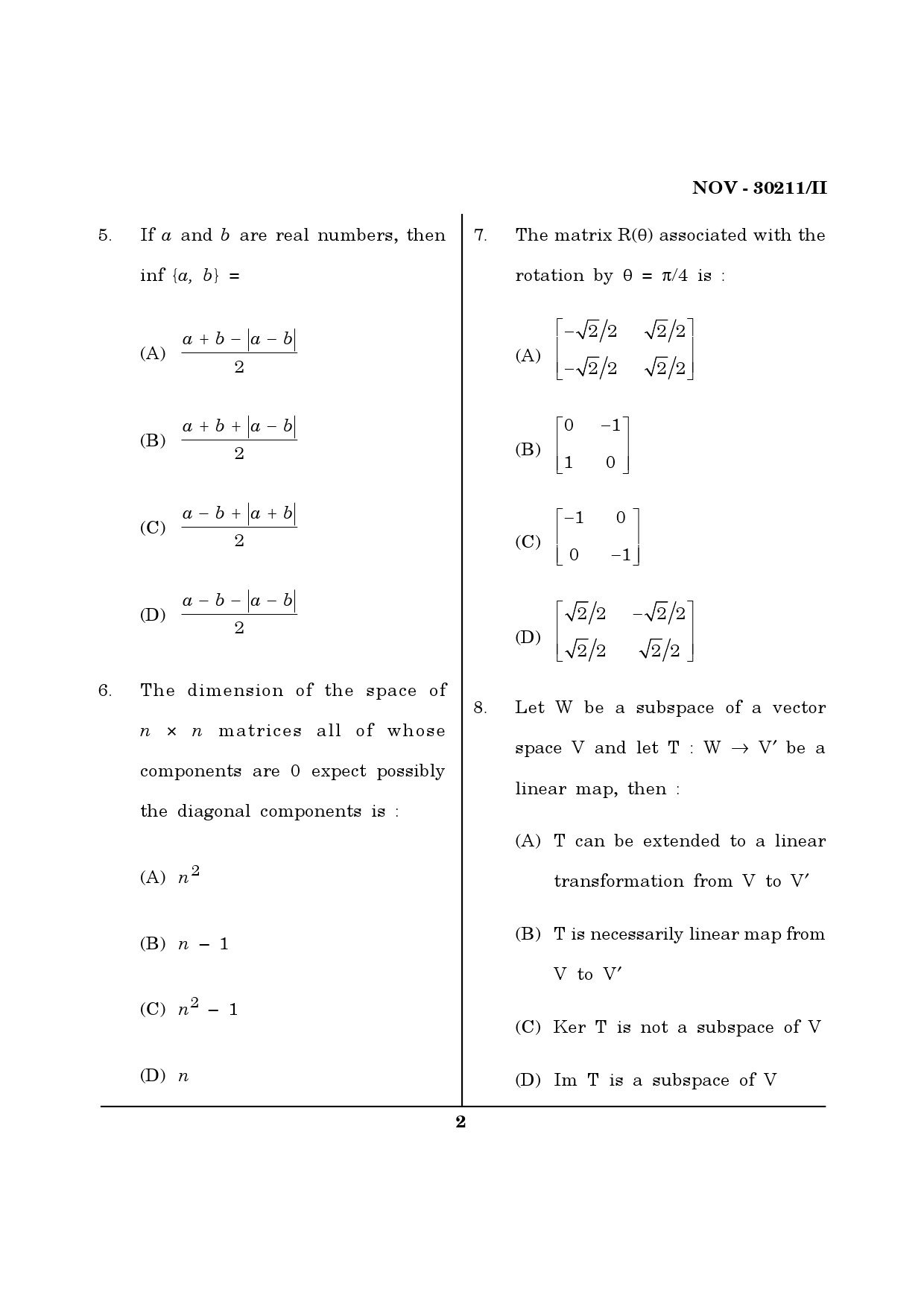 Maharashtra SET Mathematical Sciences Question Paper II November 2011 2