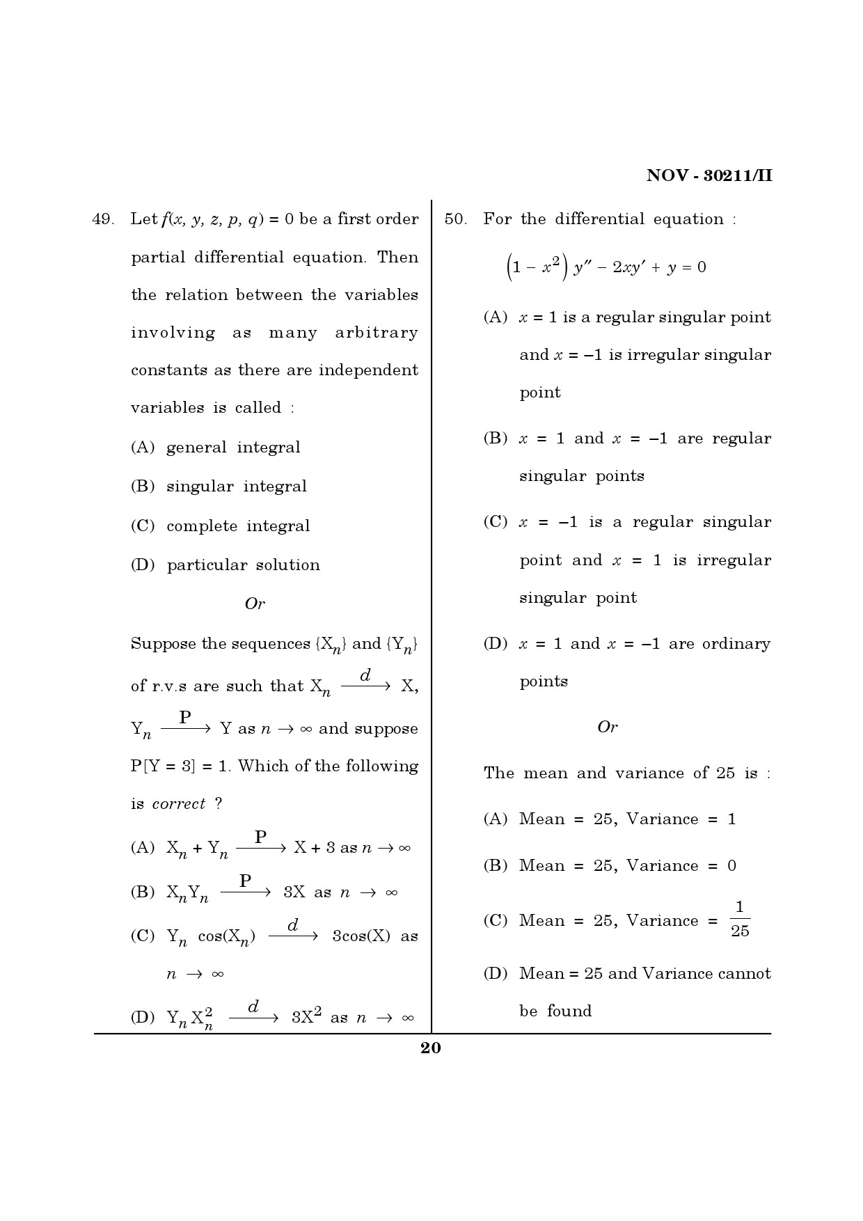 Maharashtra SET Mathematical Sciences Question Paper II November 2011 20