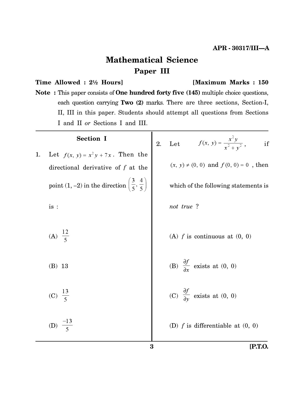 Maharashtra SET Mathematical Sciences Question Paper III April 2017 2