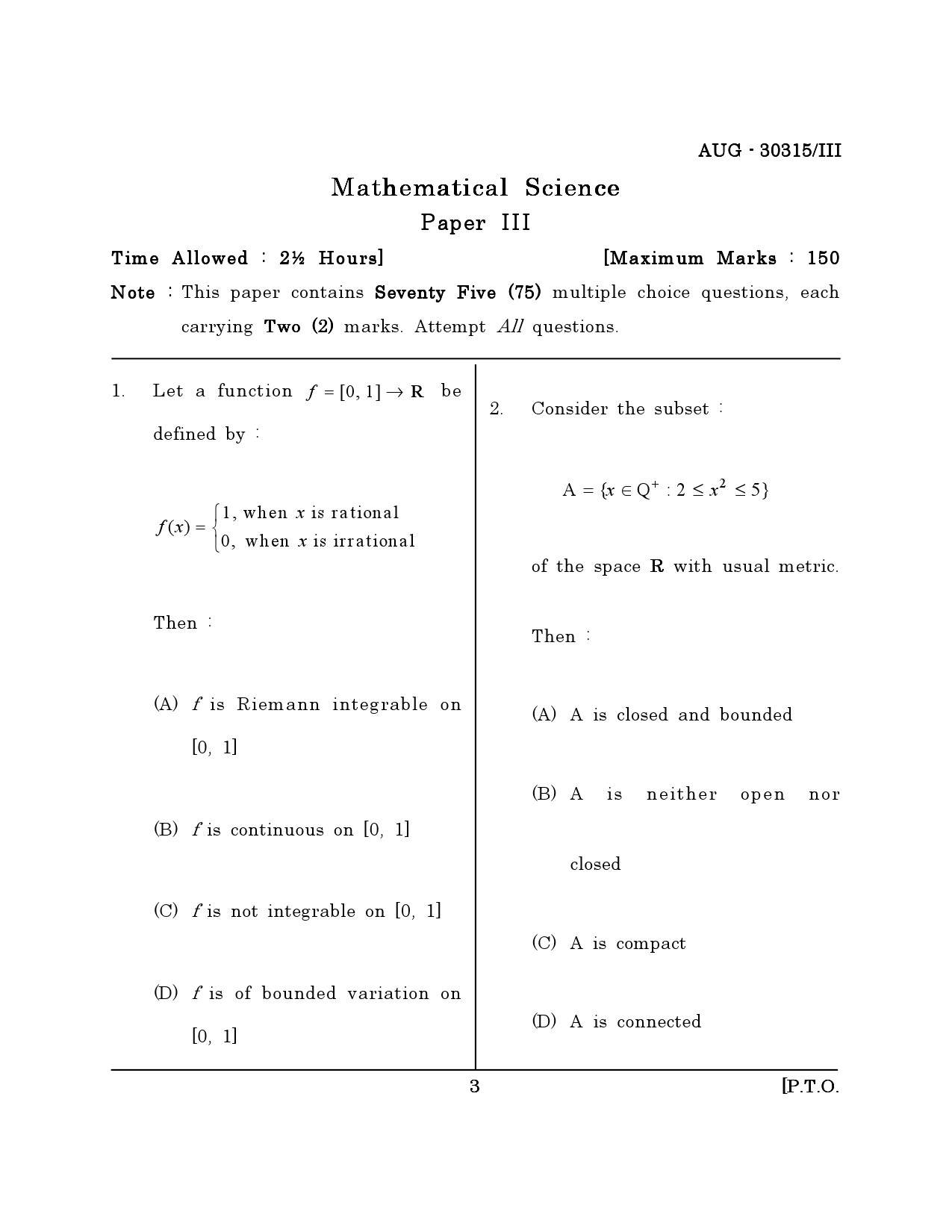 Maharashtra SET Mathematical Sciences Question Paper III August 2015 2