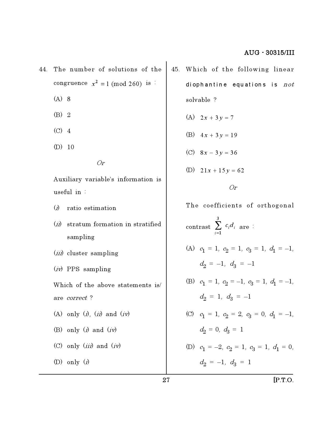 Maharashtra SET Mathematical Sciences Question Paper III August 2015 26