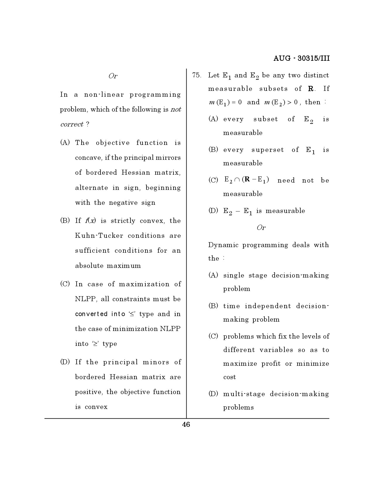 Maharashtra SET Mathematical Sciences Question Paper III August 2015 45