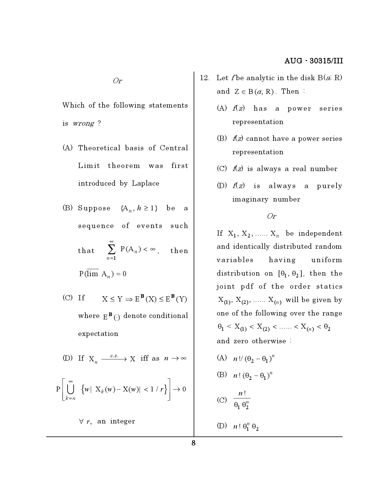 Maharashtra SET Mathematical Sciences Question Paper III August 2015 7