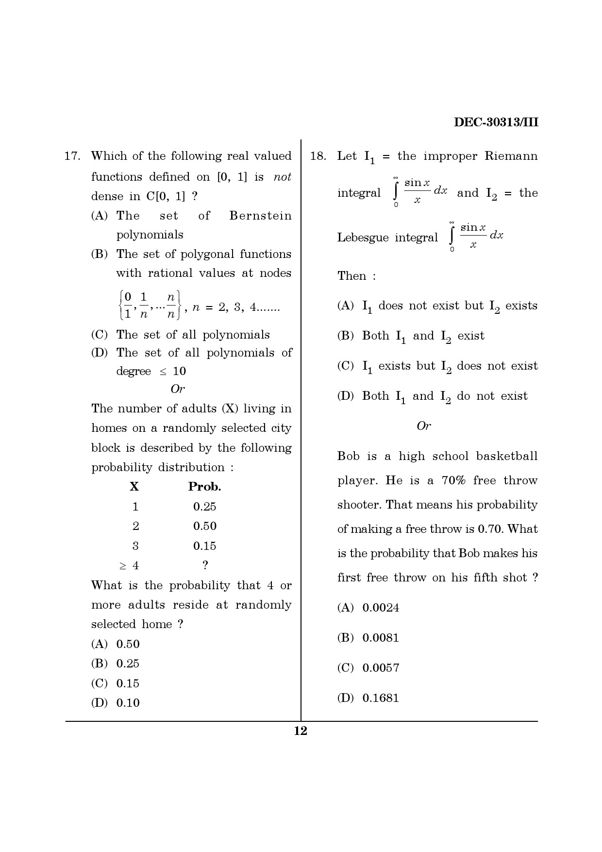 Maharashtra SET Mathematical Sciences Question Paper III December 2013 11