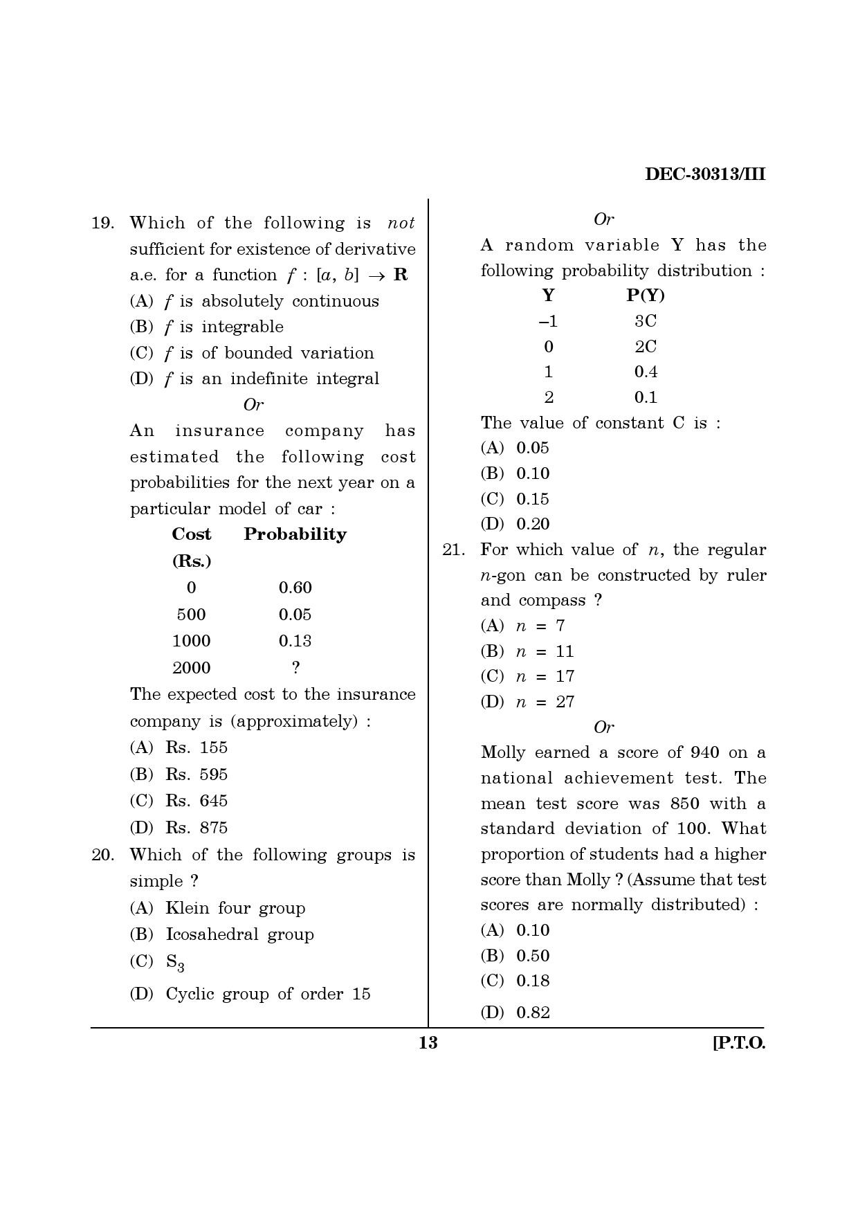Maharashtra SET Mathematical Sciences Question Paper III December 2013 12