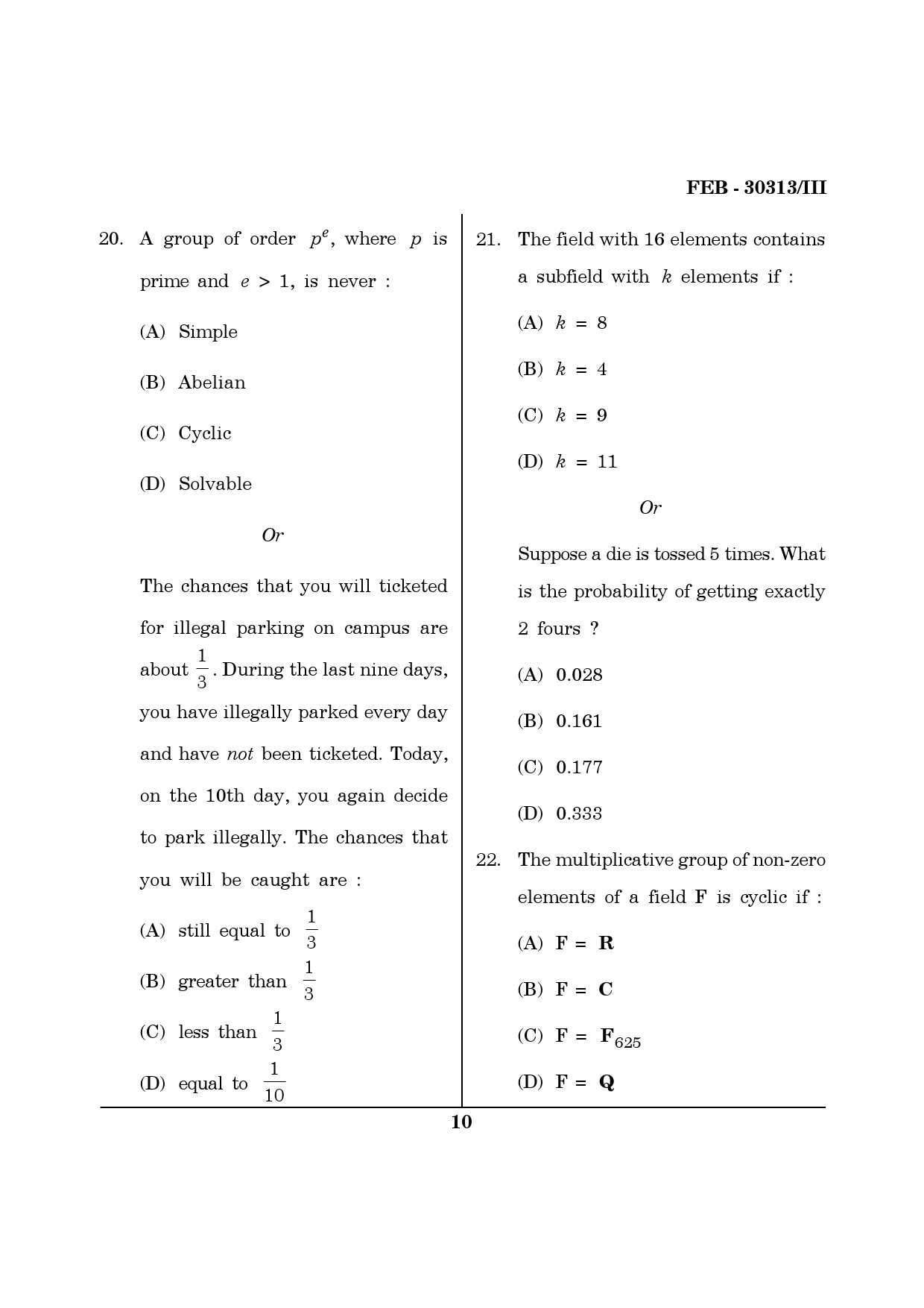 Maharashtra SET Mathematical Sciences Question Paper III February 2013 10