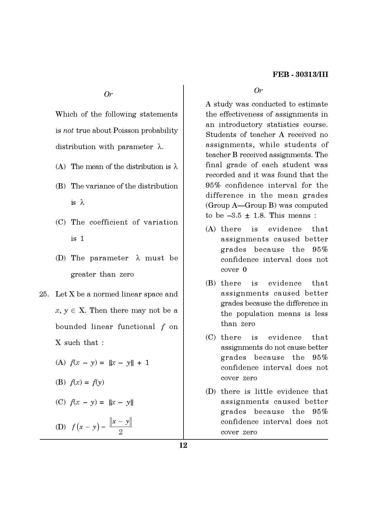 Maharashtra SET Mathematical Sciences Question Paper III February 2013 12