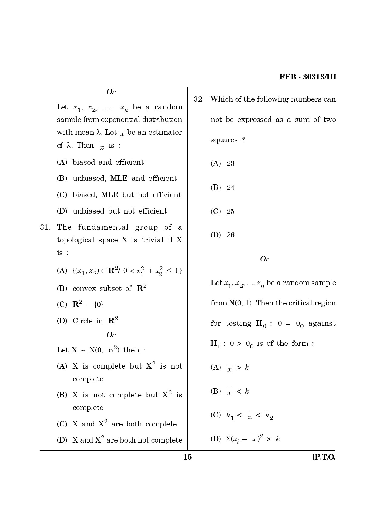 Maharashtra SET Mathematical Sciences Question Paper III February 2013 15