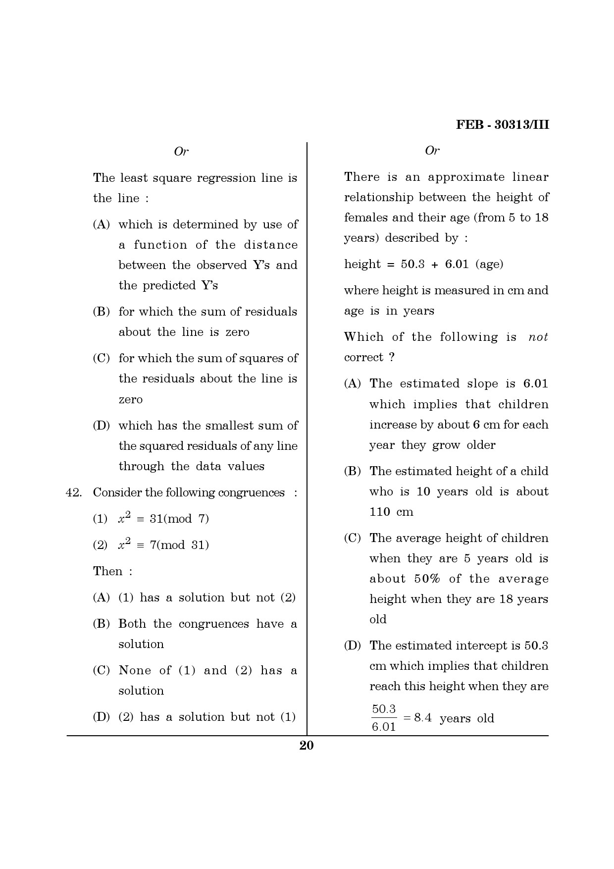 Maharashtra SET Mathematical Sciences Question Paper III February 2013 20