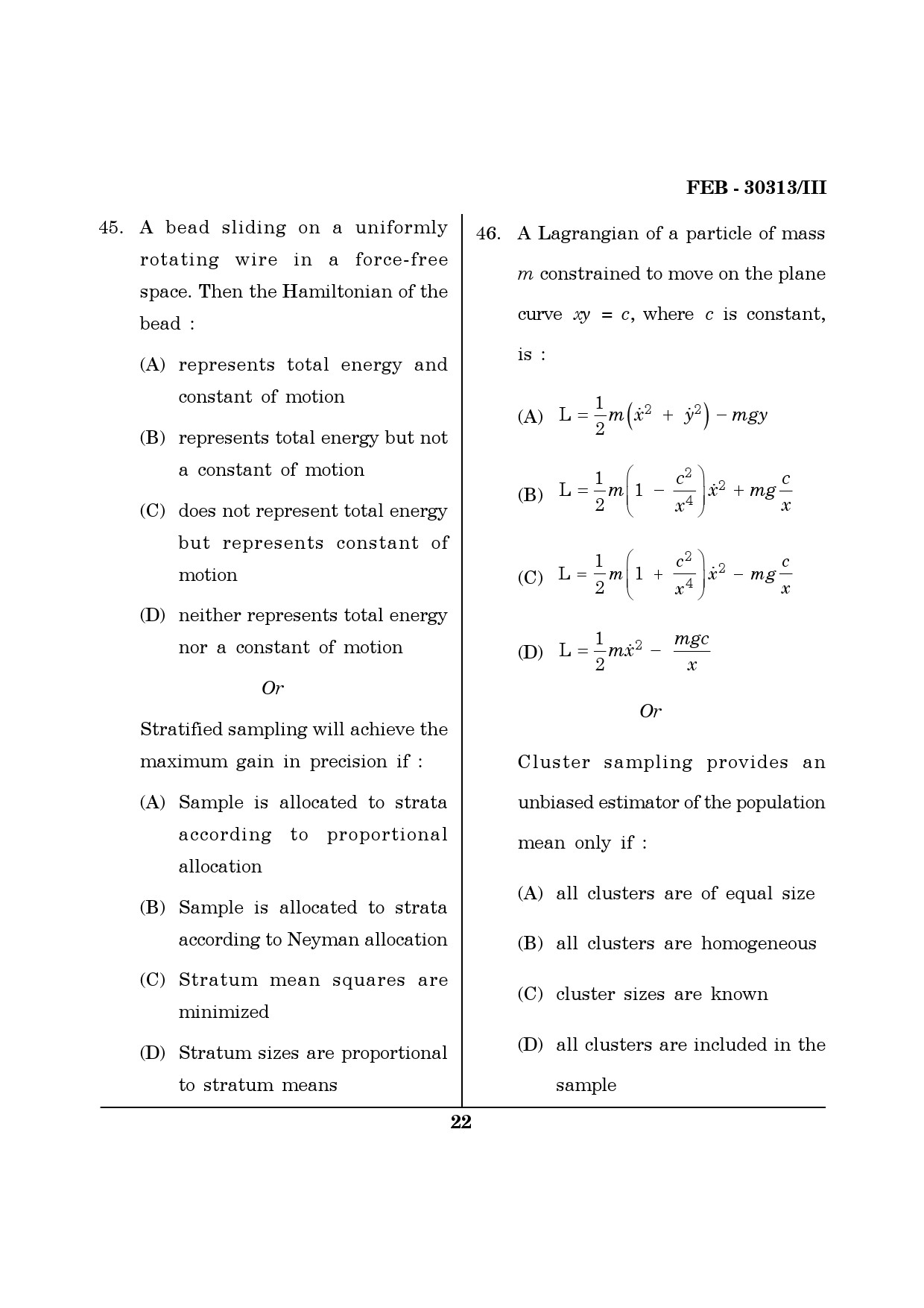 Maharashtra SET Mathematical Sciences Question Paper III February 2013 22
